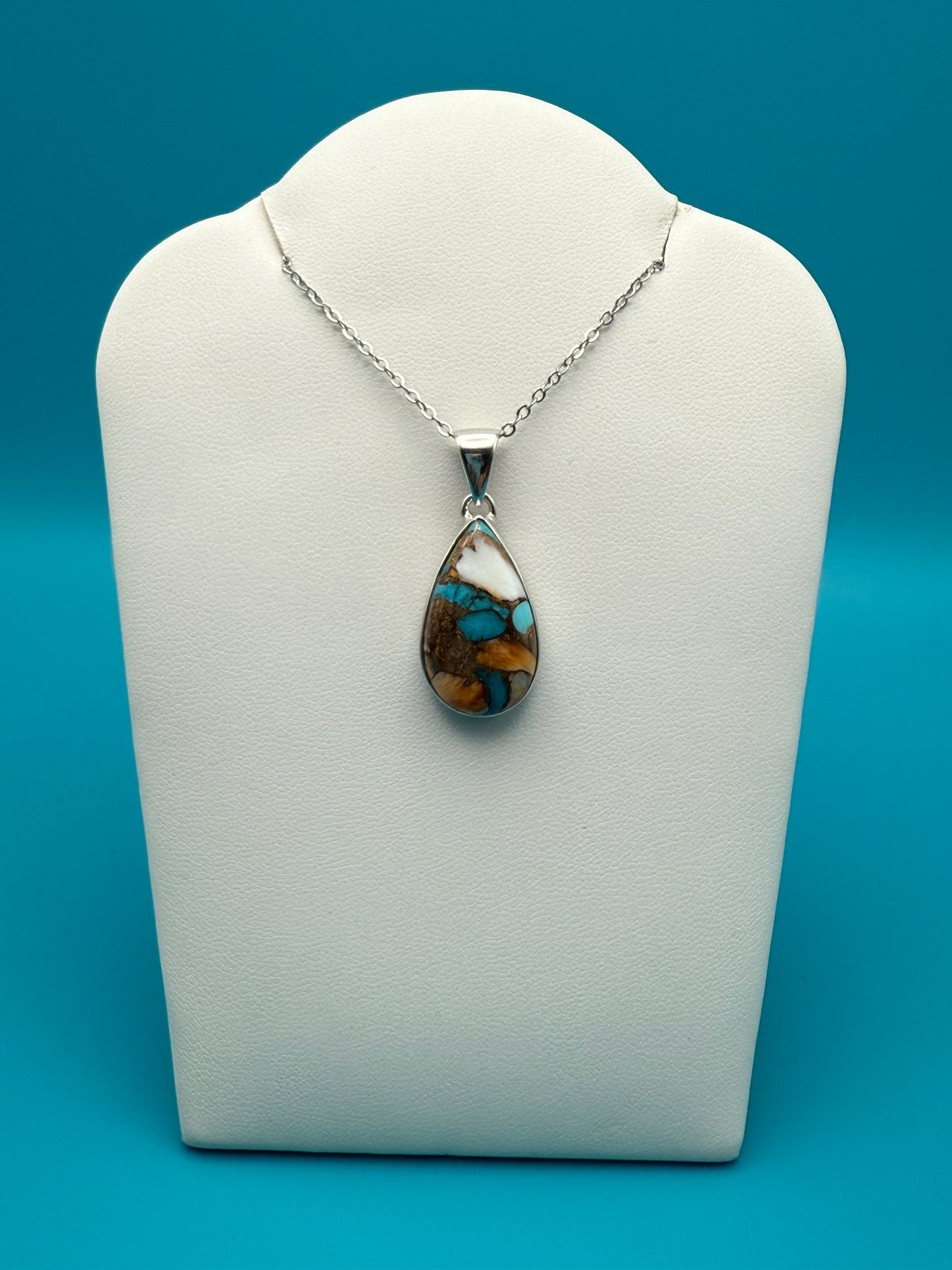 Spiny Oyster Arizona Turquoise Teardrop Sterling Silver Pendant