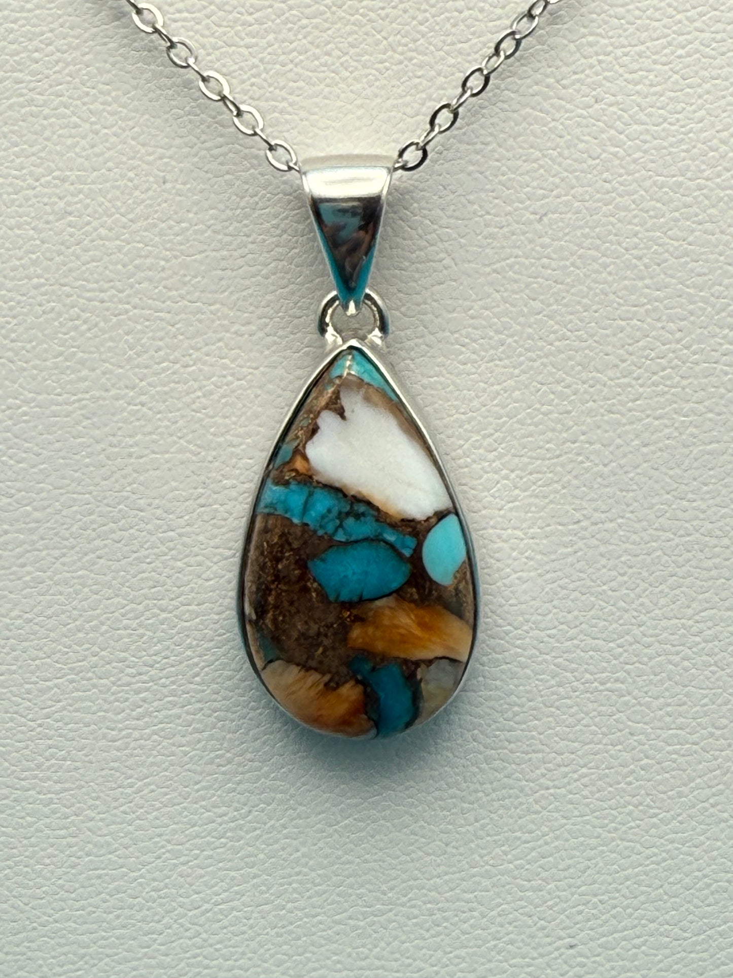 Spiny Oyster Arizona Turquoise Teardrop Sterling Silver Pendant