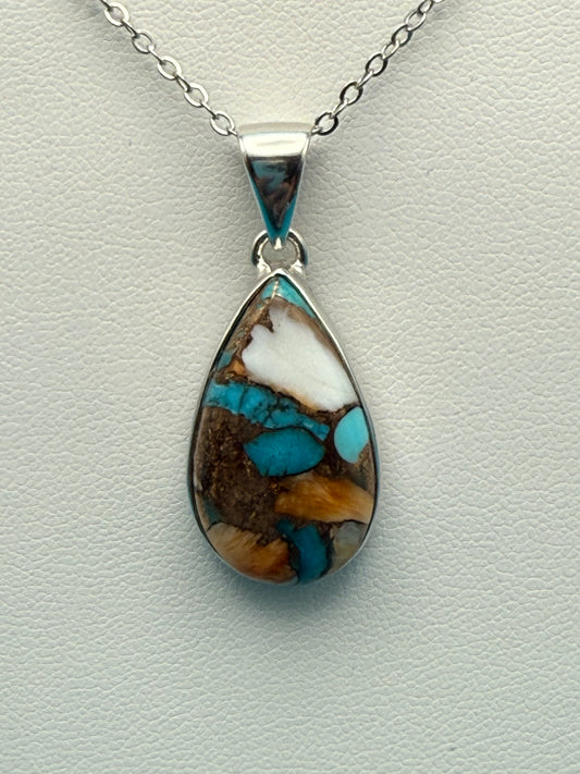 Spiny Oyster Arizona Turquoise Teardrop Sterling Silver Pendant