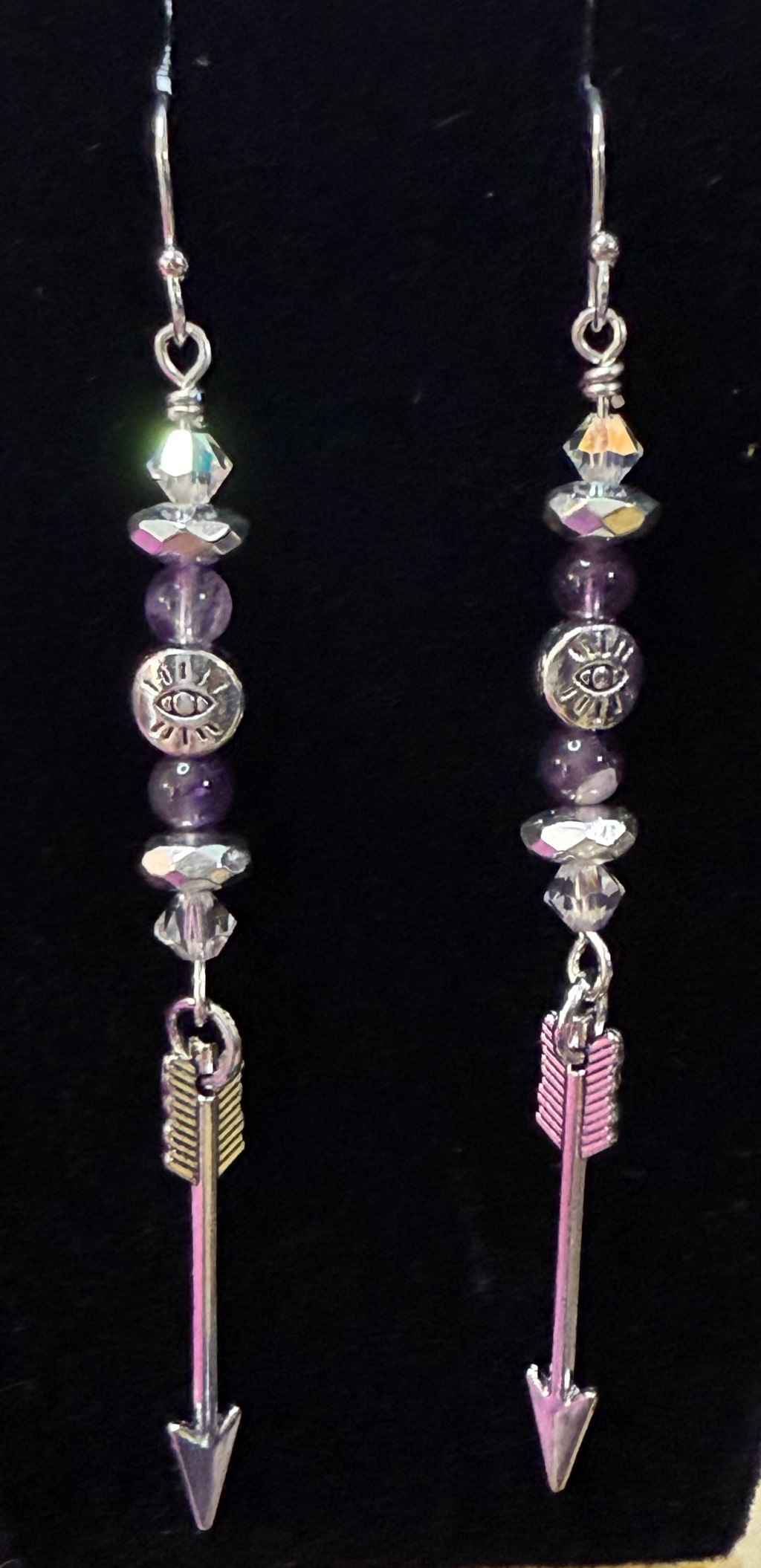 Amethyst Evil Eye Charm Arrow Earrings