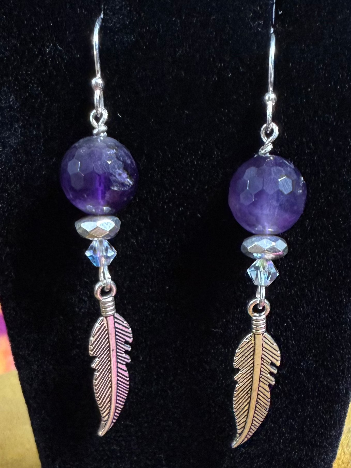 Amethyst Feather Earrings