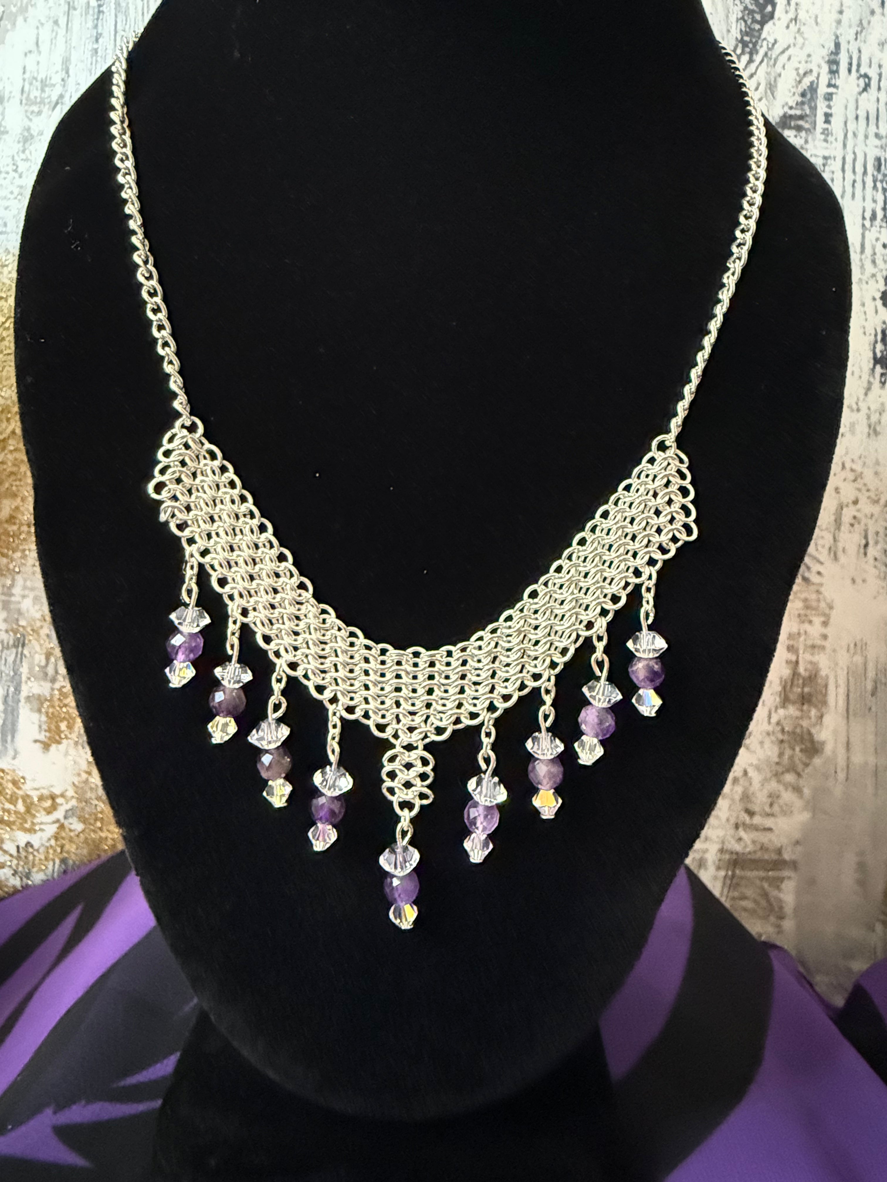 Amethyst Crystal Chain Necklace and Earring Set