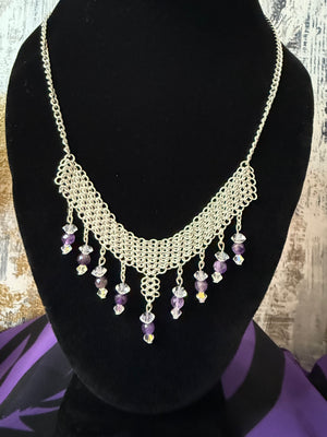 Amethyst Crystal Chain Necklace and Earring Set