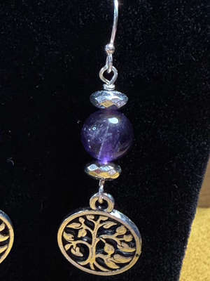 Amethyst Tree Charm Earrings