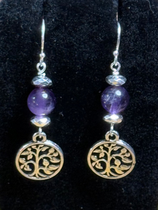 Amethyst Tree Charm Earrings