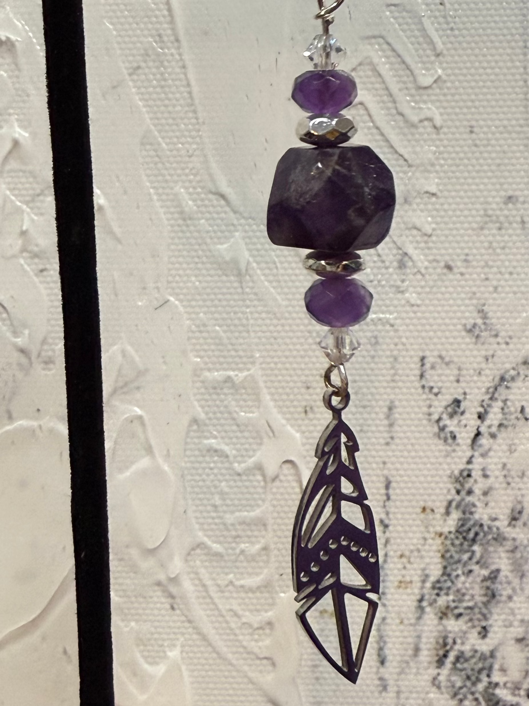 Large Amethyst Feather Earrings