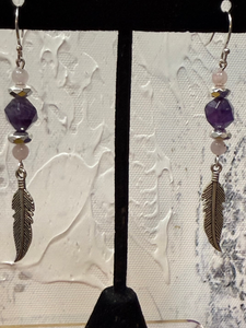 Amethyst and Rose Quartz Feather Earrings