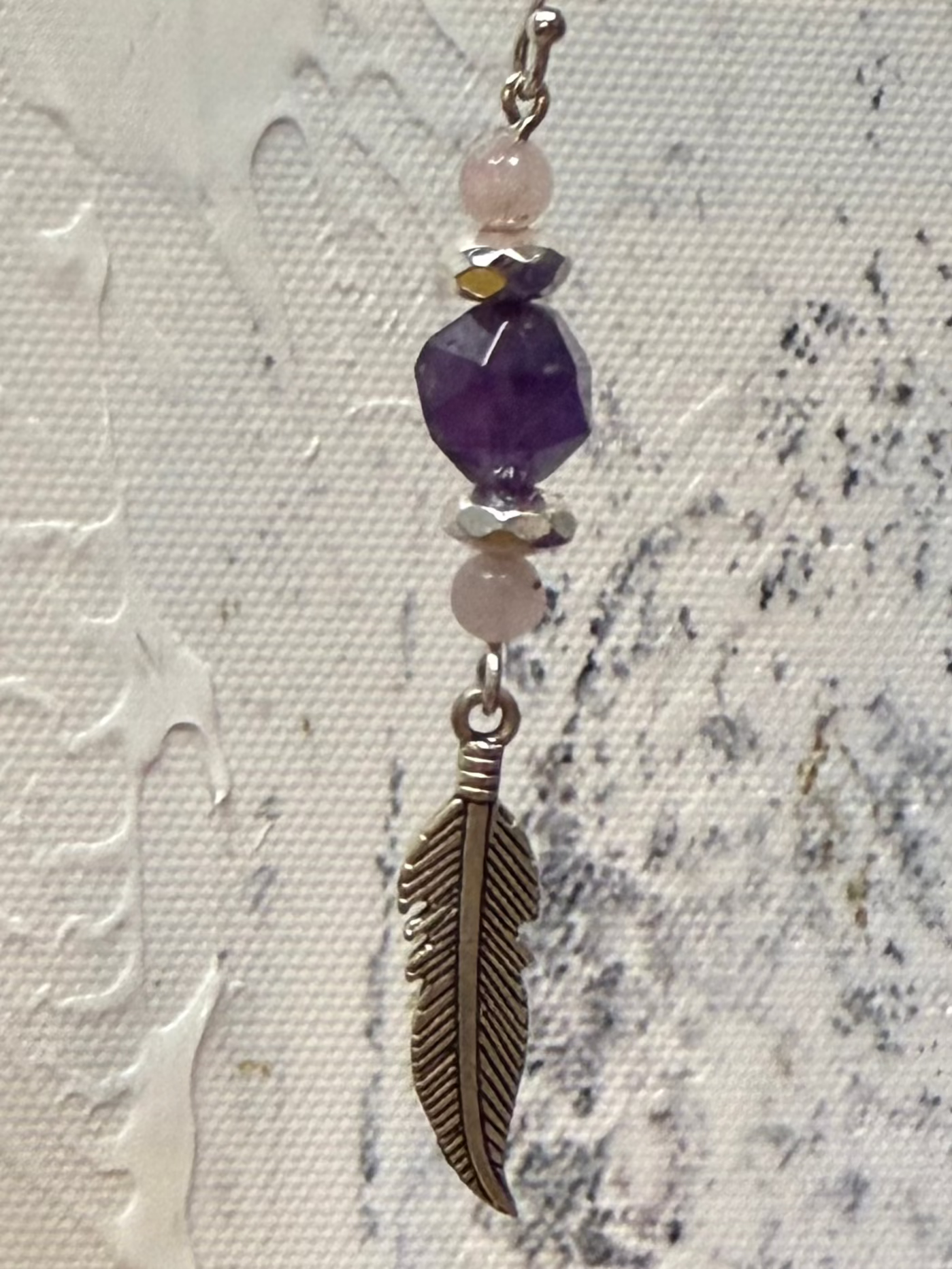 Amethyst and Rose Quartz Feather Earrings