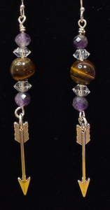 Amethyst & Tigers Eye Arrow Earrings