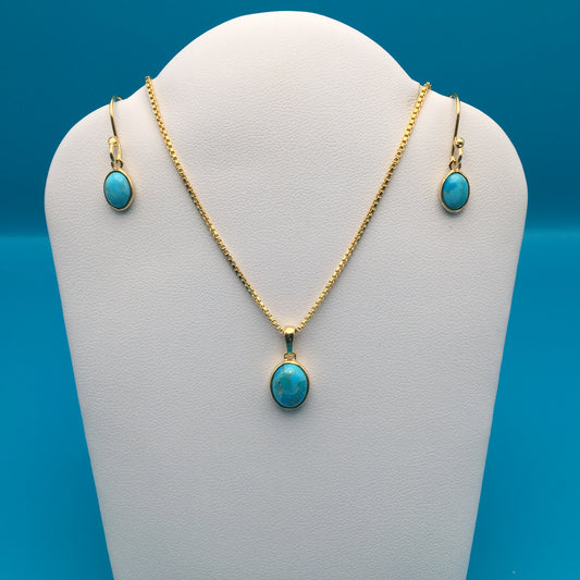 Arizona Turquoise 18K Gold Earrings Pendant Set