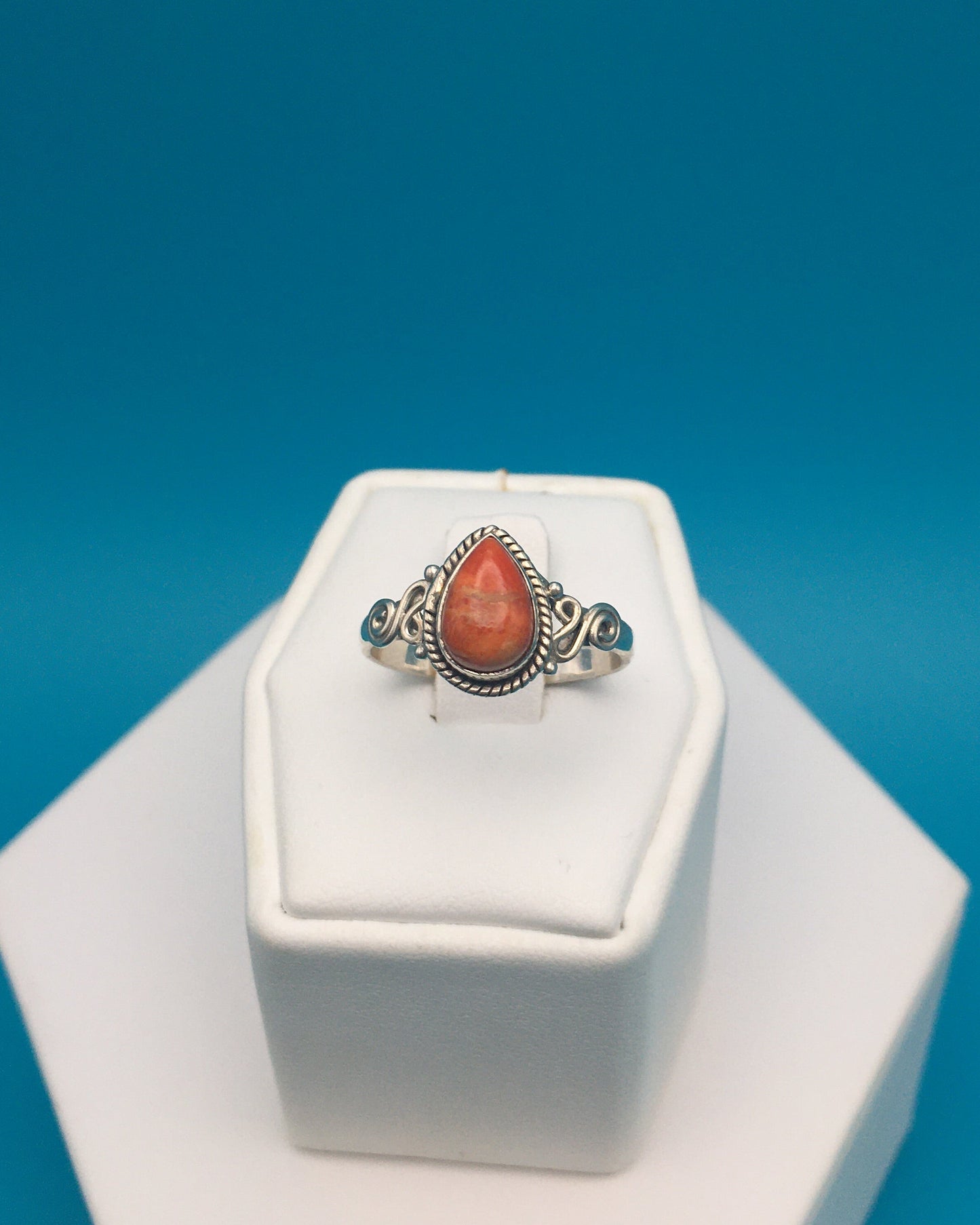 Coral Sterling Silver Ring size 8