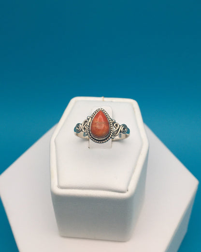Coral Sterling Silver Ring size 8