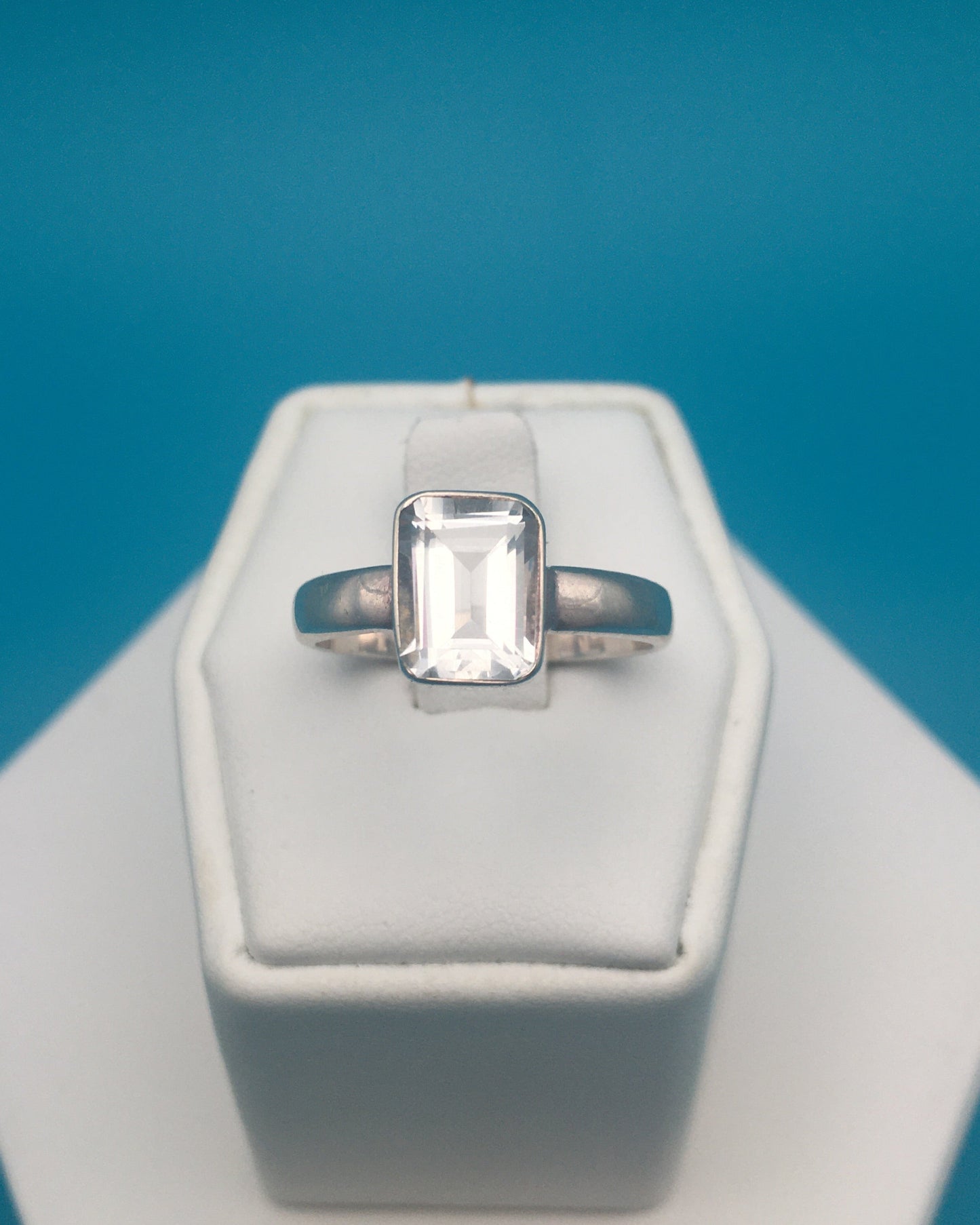 Clear Faceted Quartz Sterling Silver Ring size 9