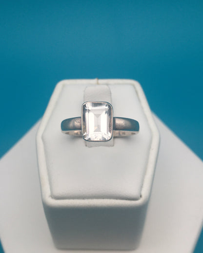 Clear Faceted Quartz Sterling Silver Ring size 9