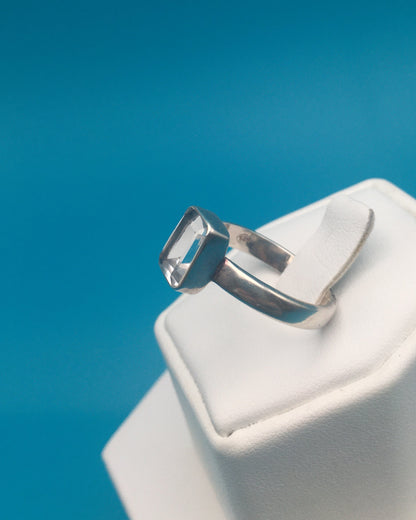 Clear Faceted Quartz Sterling Silver Ring size 9
