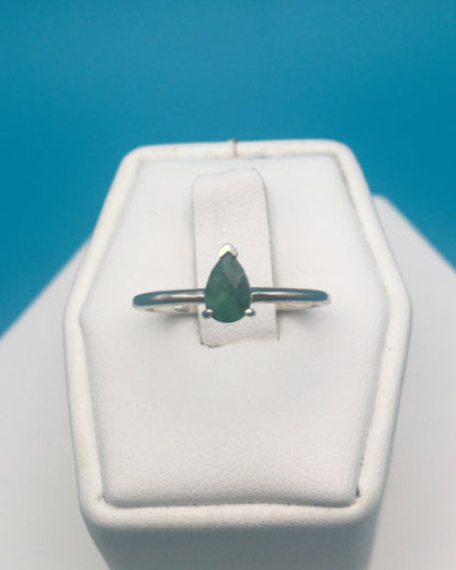 Emerald Teardrop Cut Silver Ring size 7