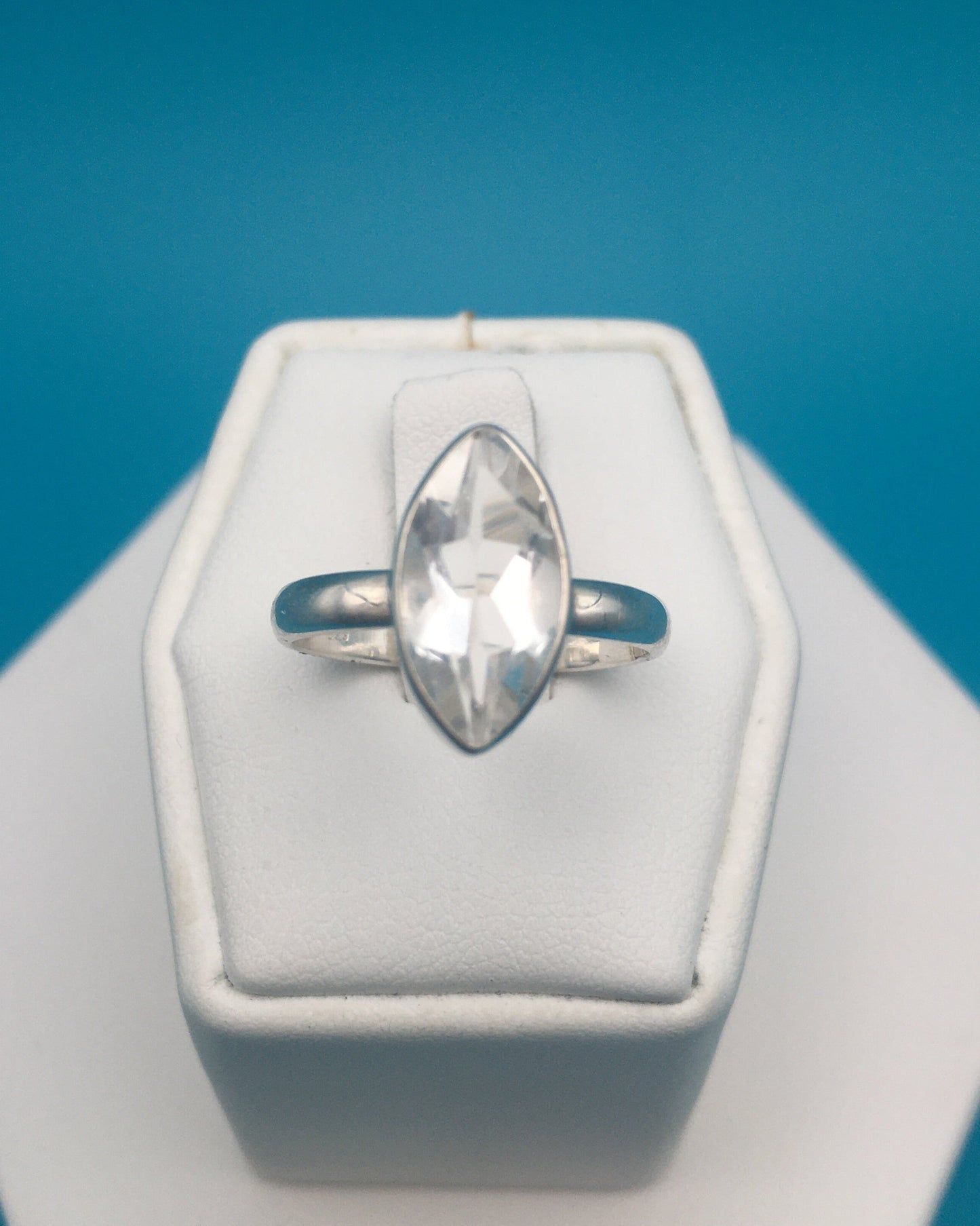 Clear Faceted Quartz Sterling Silver Ring size 8