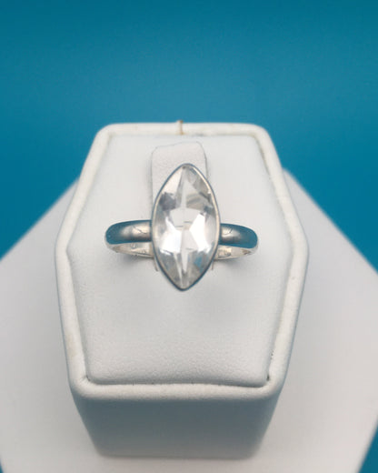 Clear Faceted Quartz Sterling Silver Ring size 8