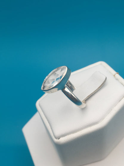 Clear Faceted Quartz Sterling Silver Ring size 8