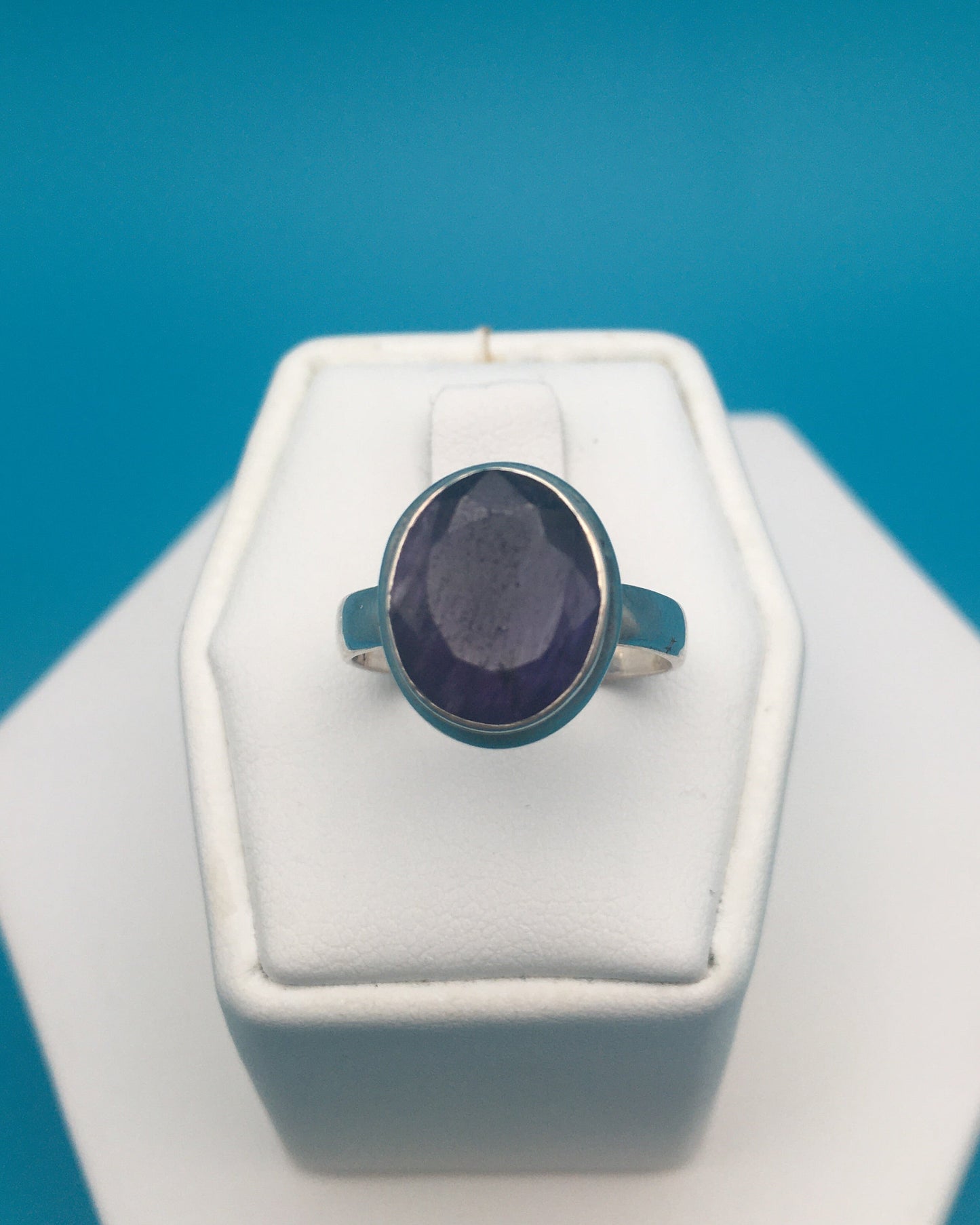 Royal Blue Sapphire Silver Ring size 7