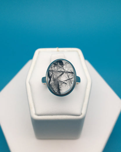 Tourmalated Quartz Sterling Silver Ring size 8