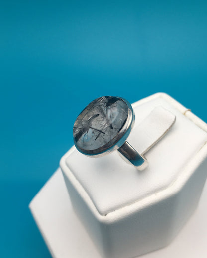 Tourmalated Quartz Sterling Silver Ring size 8