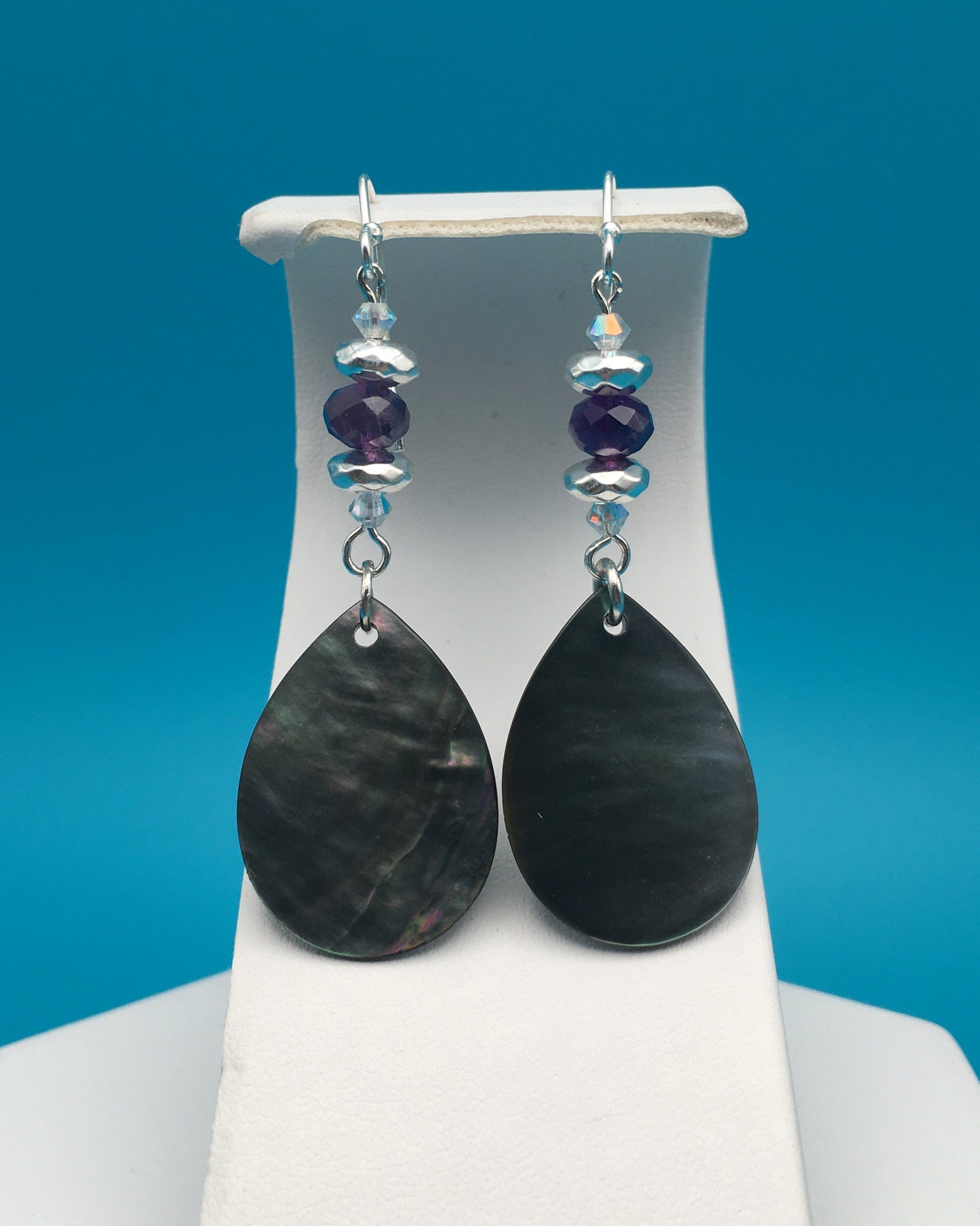 Hematite Amethyst Black Oyster Shell Earrings