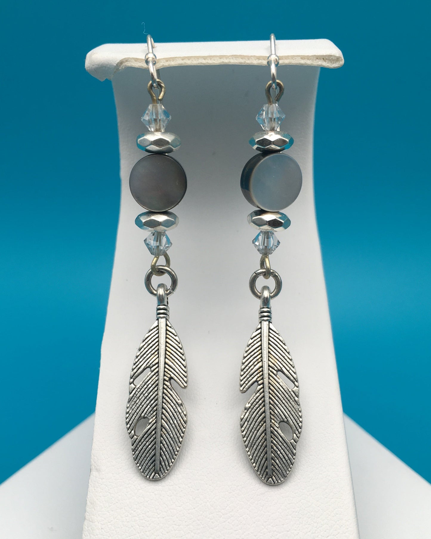 Black Lip Oyster Feather Charm Earrings