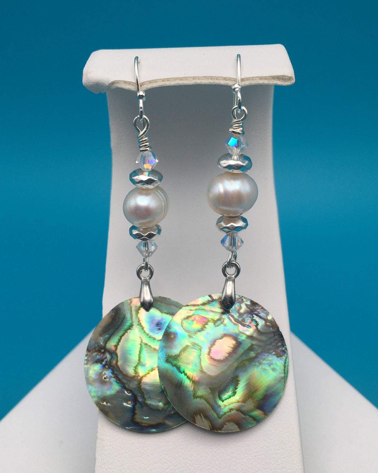 Pearl Czech Crystal Hematite Abalone Earrings