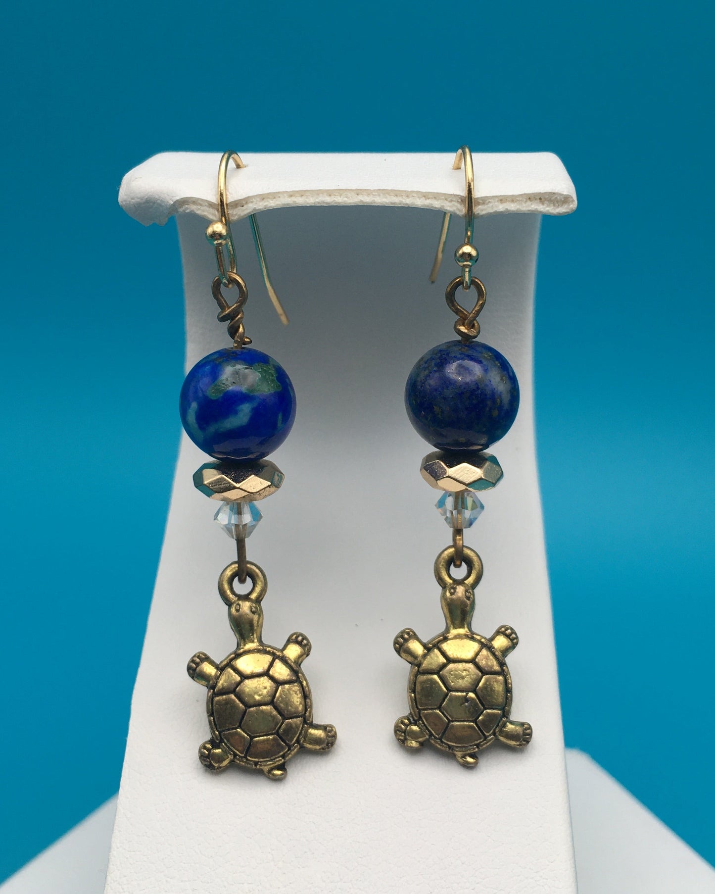 Azurite-Malachite Turtle Charm Earrings