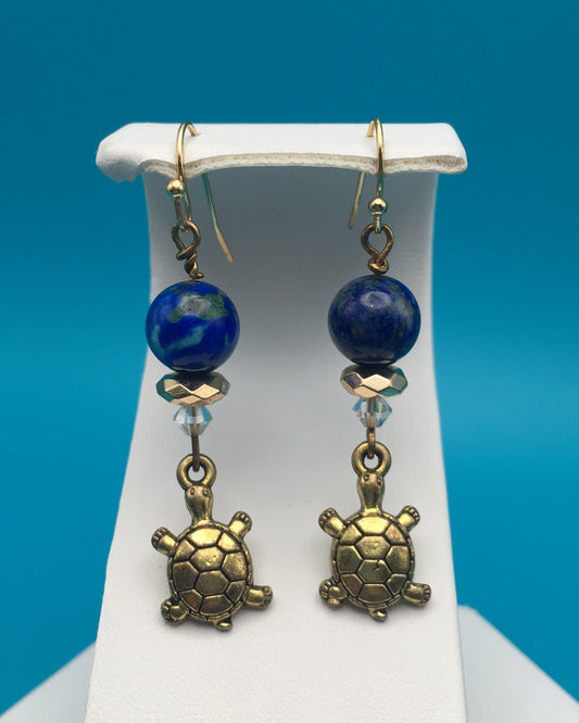 Azurite-Malachite Turtle Charm Earrings