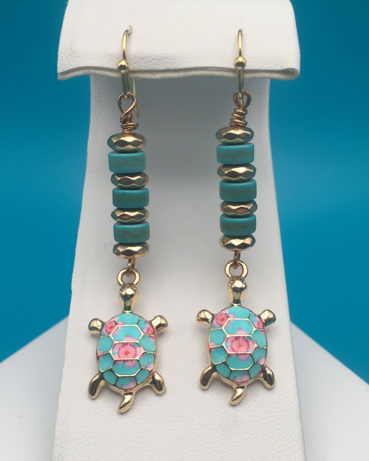 Turquoise Turtle Charm Earrings