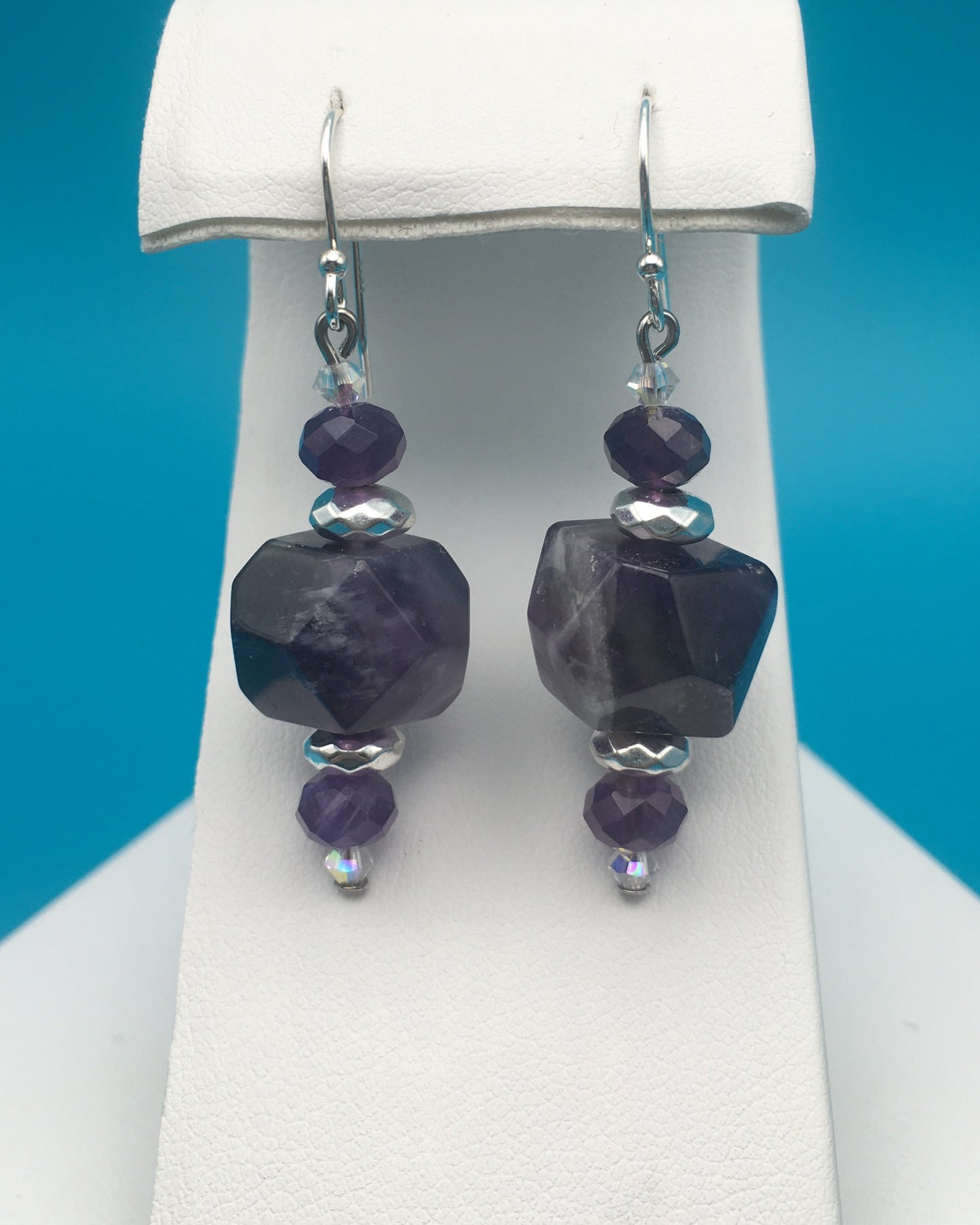 Amethyst Czech Crystal Hematite Drop Earrings