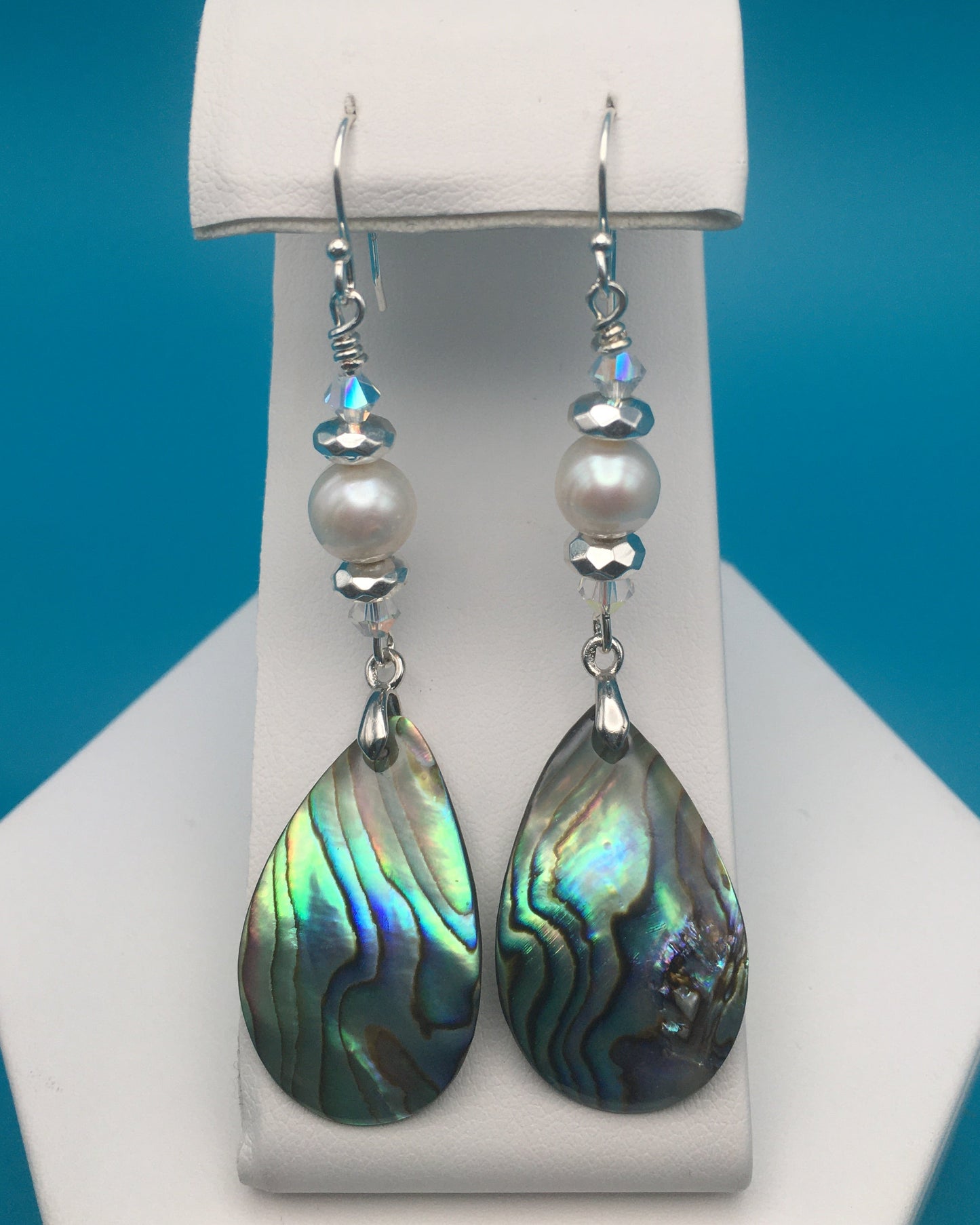 Pearl Czech Crystal Hematite Abalone Earrings