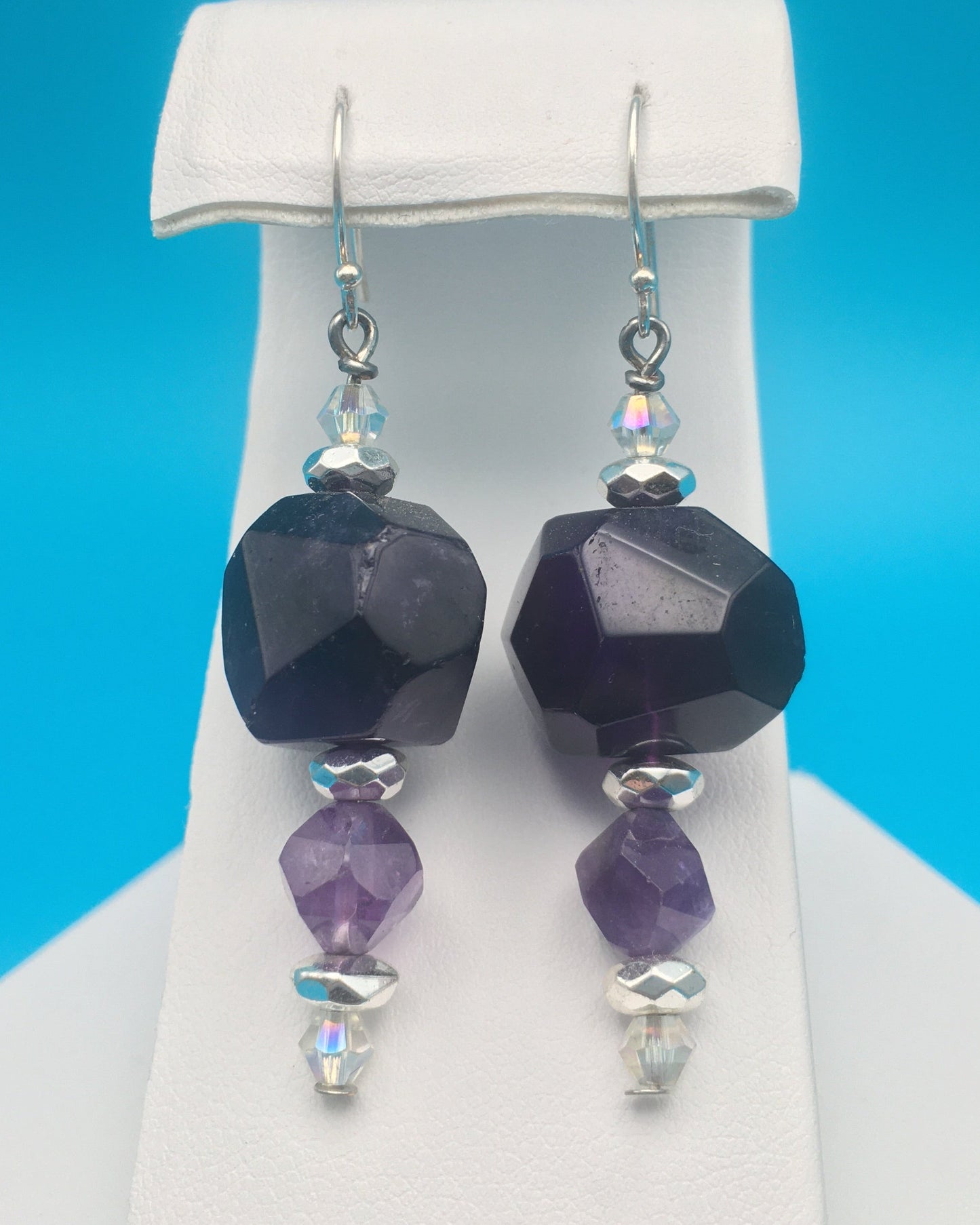 Amethyst Czech Crystal Hematite Drop Earrings