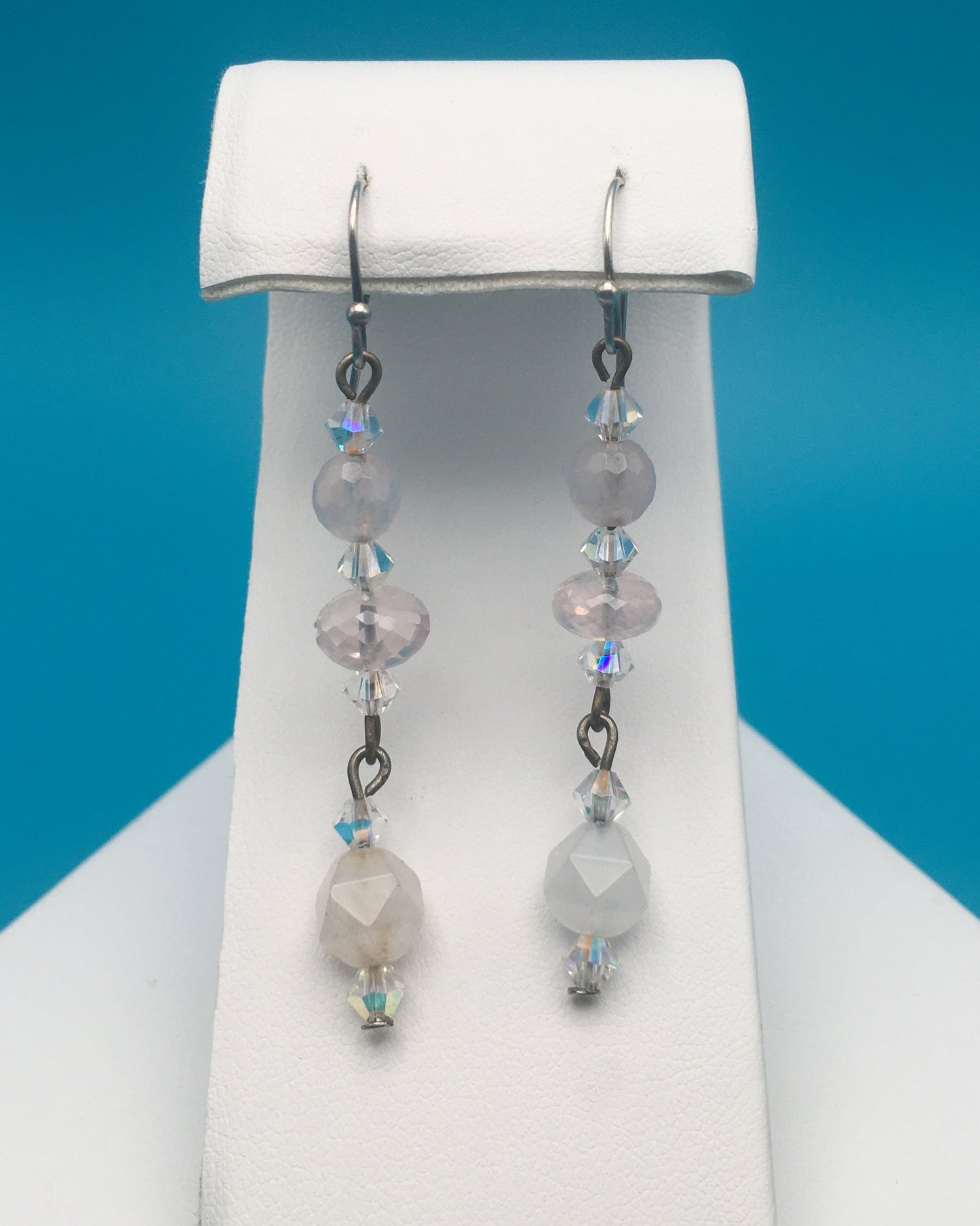Rose Quartz Czech Crystal Drop Earrings