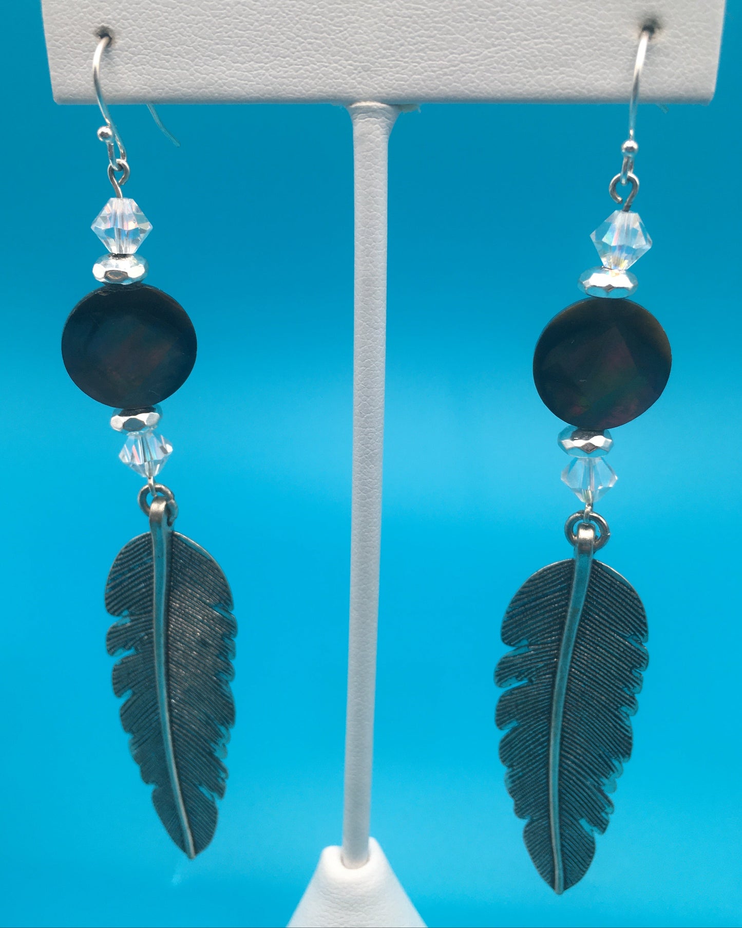 Black Lip Oyster Feather Charm Earrings