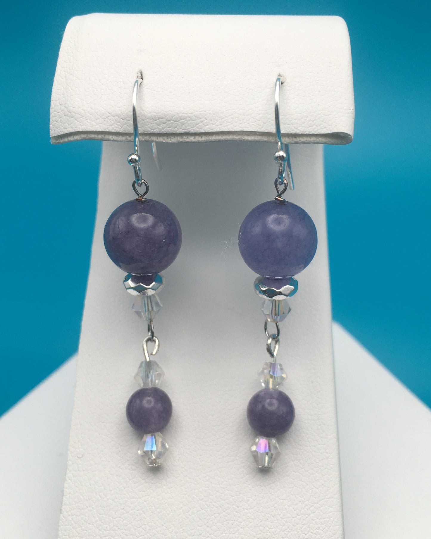 Lepidolite Czech Crystal Hematite Drop Earrings