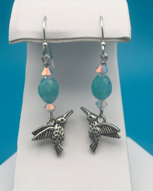Amazonite Hummingbird Charm Earrings
