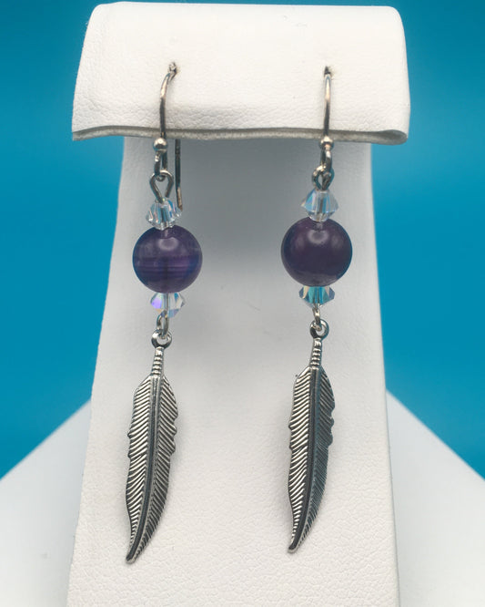 Amethyst Czech Crystal Feather Charm Earrings