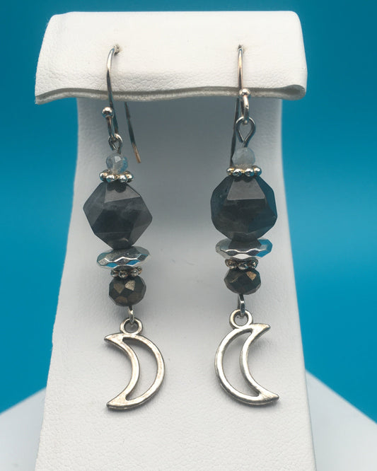 Labradorite Moon Charm Earrings