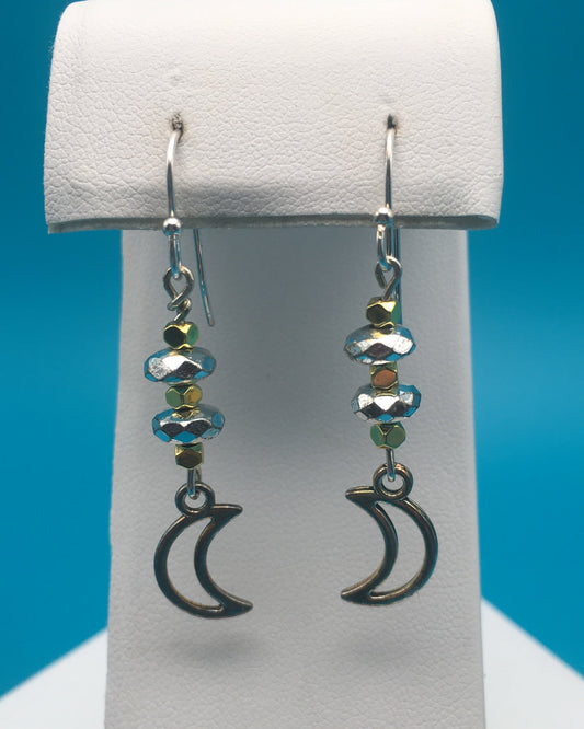Hematite Moon Charm Earrings