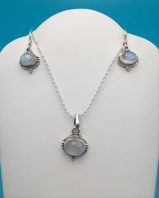 Moonstone Sterling Silver Earrings Pendant Set