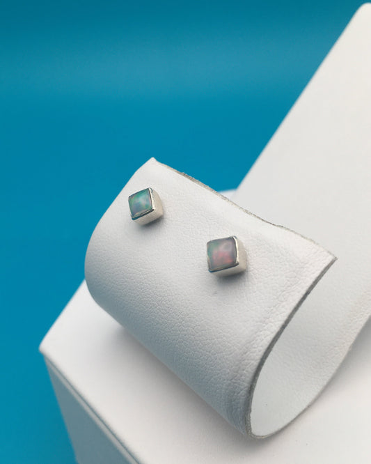 Opal Sterling Silver Stud Earrings