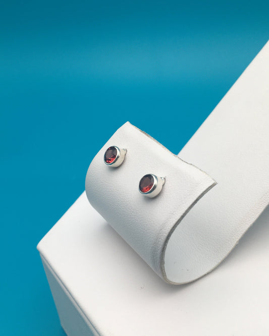 Garnet Sterling Silver Stud Earrings