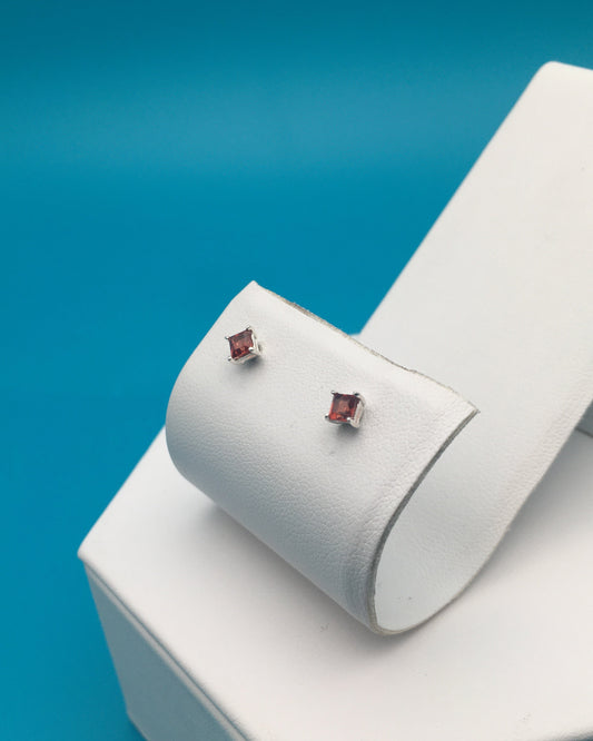 Garnet Sterling Silver Stud Earrings