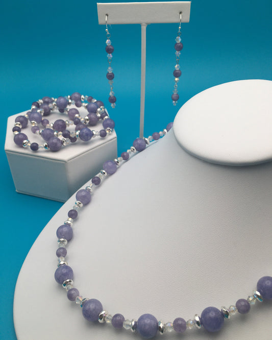 LQ Aquamarine Necklace Earrings and Bracelet Set
