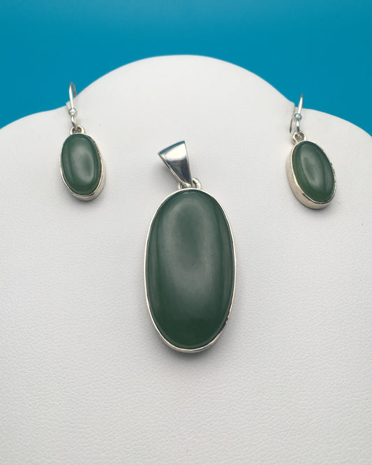 Jade Sterling Silver Earrings Pendant Set