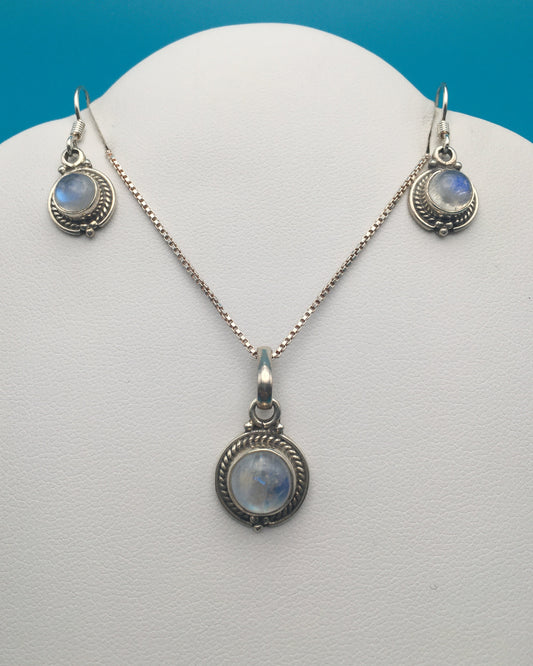 Moonstone Sterling Silver Earrings Pendant Set