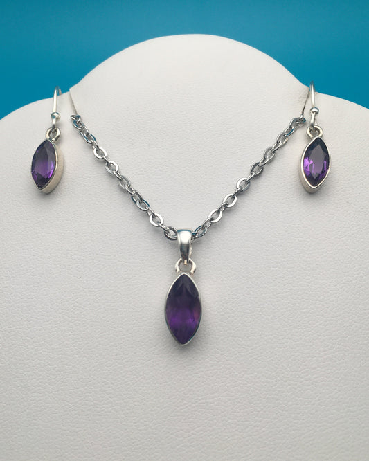 Amethyst Sterling Silver Earrings Pendant Set